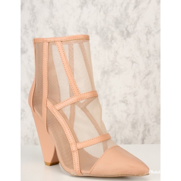 Blush mesh cutout straps pointed toe booties - Picture 2 of 8